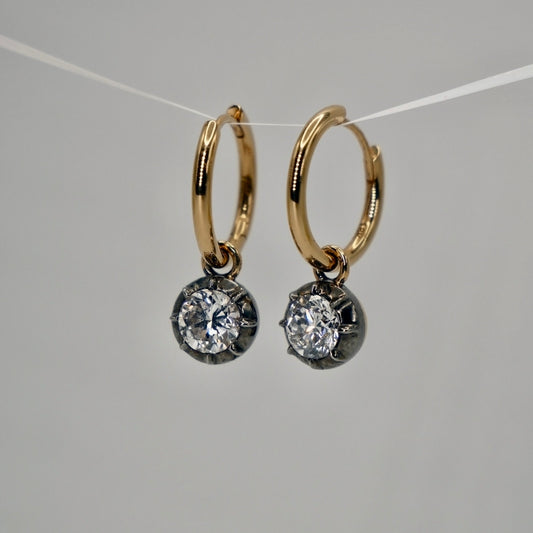 Custom Round Georgian Victorian Moissanite 14K or 18K Gold Earrings