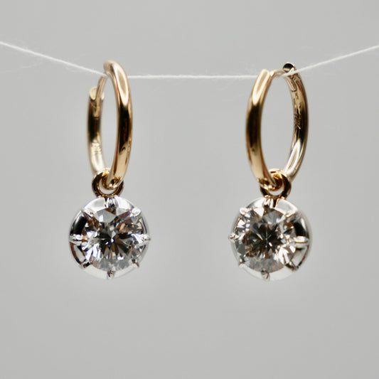 Custom Round Georgian Victorian Diamond White and Yellow 14K or 18K Gold Earrings